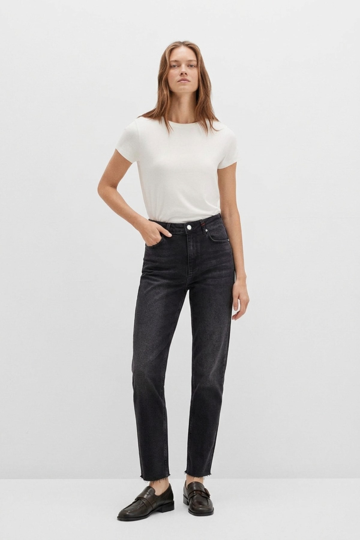 Dikişsiz Paça Mom Fit Kot Pantolon 764 Antrasit Kot Pantolon XLove Jeans 