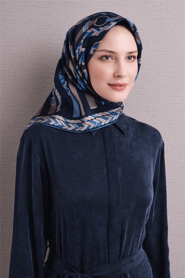 Armine Dj Saf Jakar İpek Eşarp 9607D (J) - Lacivert Eşarp ARMİNE 