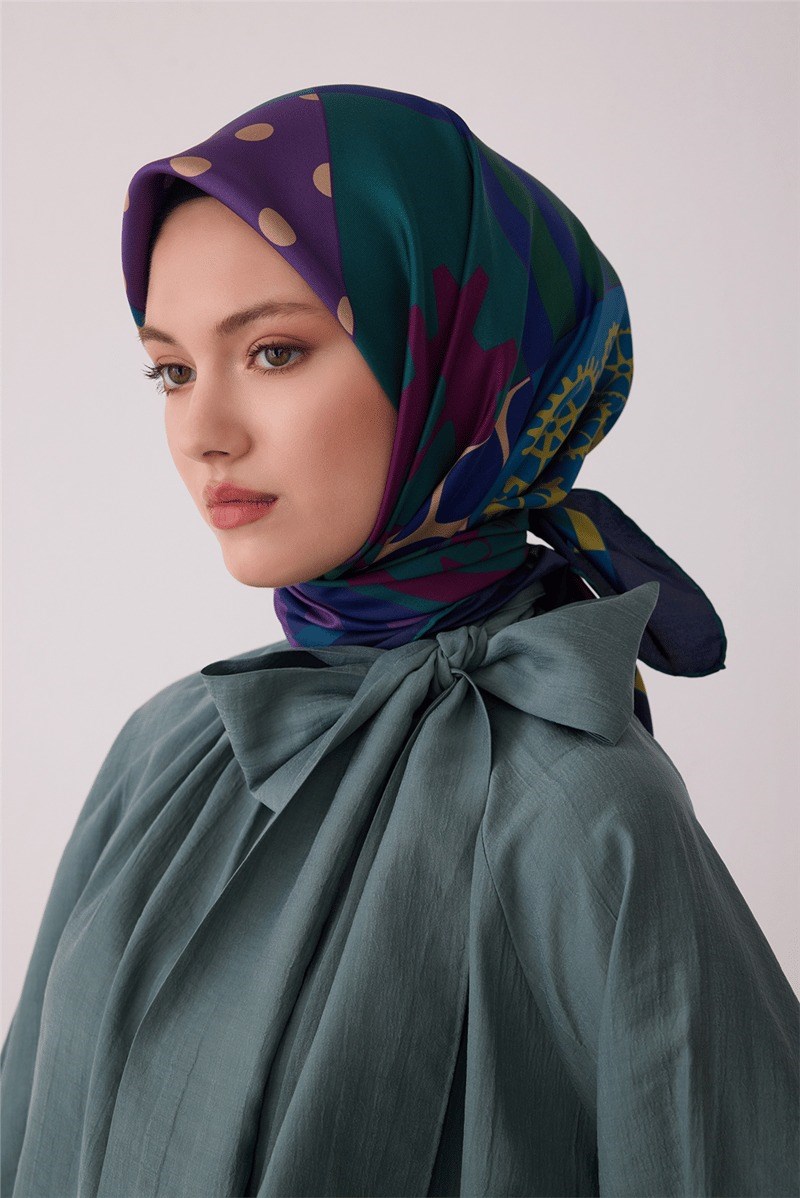 Belli 4409 Şehir Objeleri Objeli %100 Twill İpek Eşarp - Mor Eşarp BELLI 