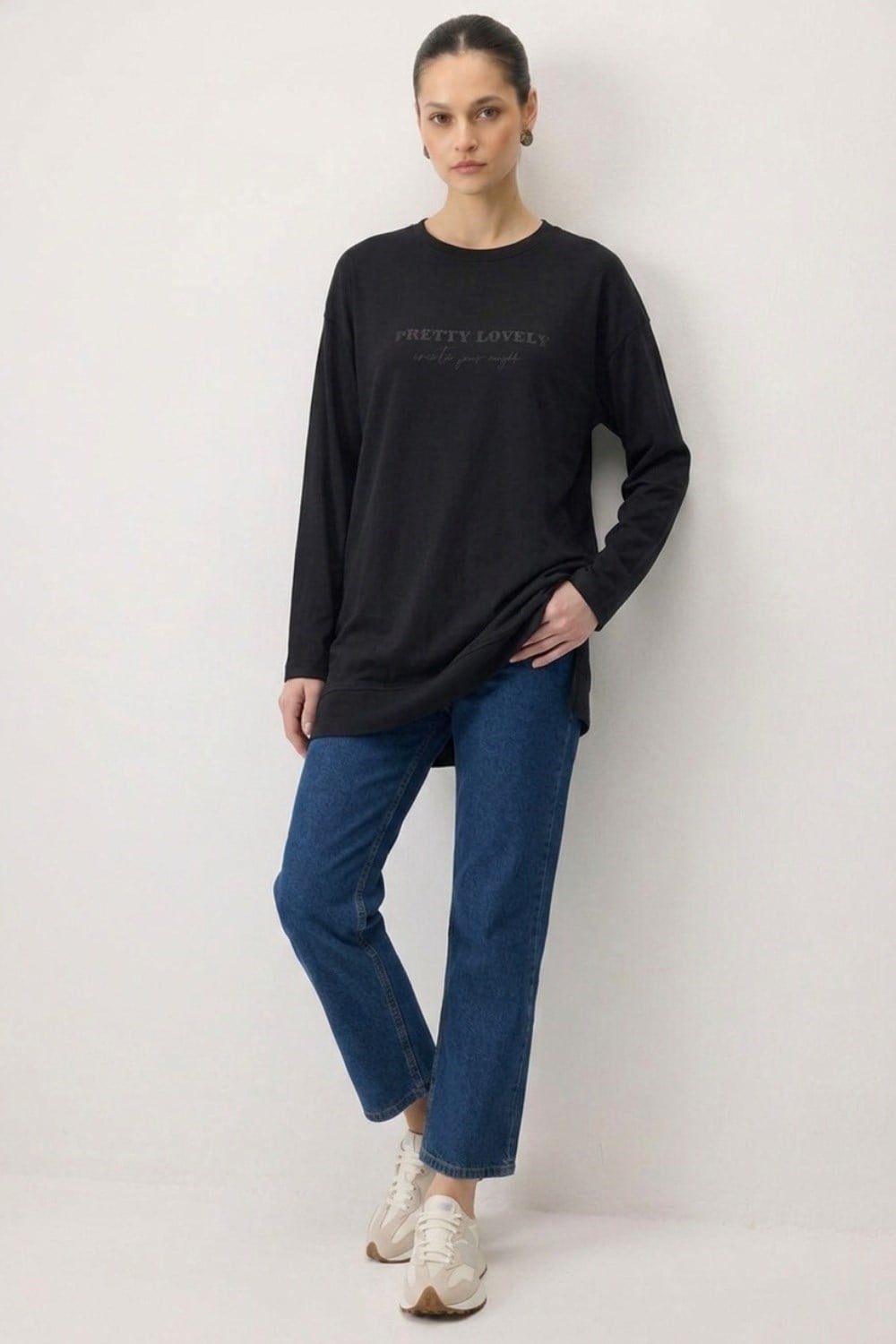 Baskılı Basıc Tunik 0037840 Siyah Tunik İKOLL 