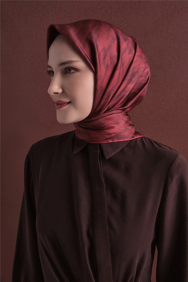 Armine Dj Saf Twill İpek Eşarp 9630D (T) - Bordo Eşarp ARMİNE 