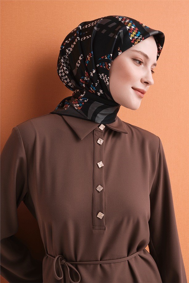 Armine Dj Saf Twill İpek Eşarp 9634D (T) - Siyah Eşarp ARMİNE 