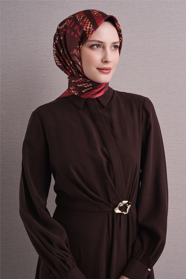Armine Dj Saf Twill İpek Eşarp 9634D (T) - Bordo Eşarp ARMİNE 