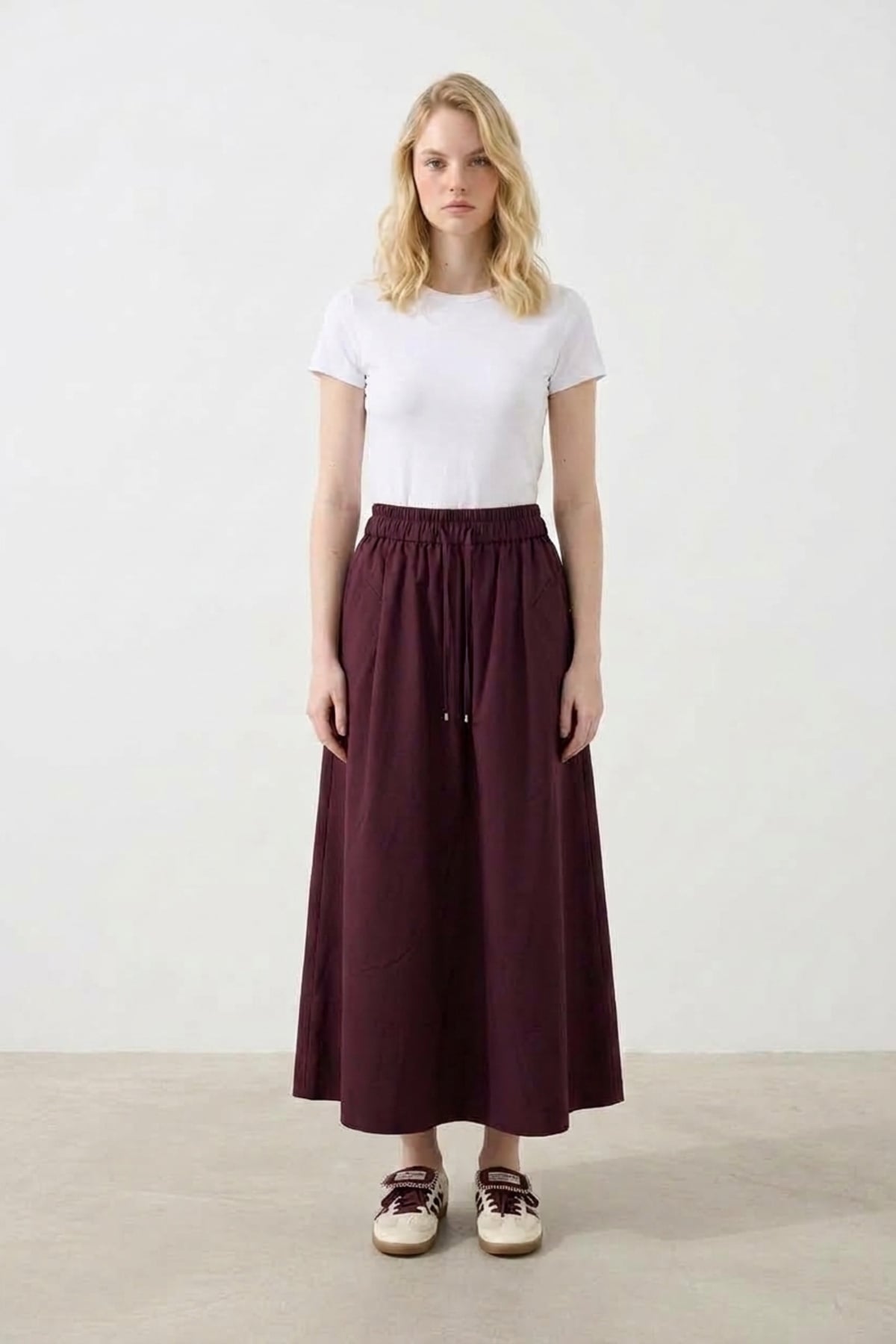 Sentez 5813 Lizzy Cep Detaylı Kloş Etek Bordo Etek SENTEZ 