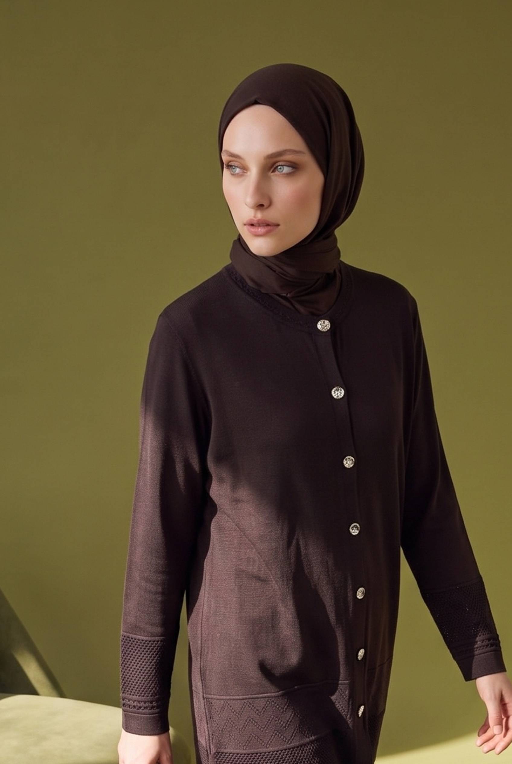 Armine Trend 26KAD904 Düğme Detaylı Hırka Kahverengi Elbise ARMİNE TREND 