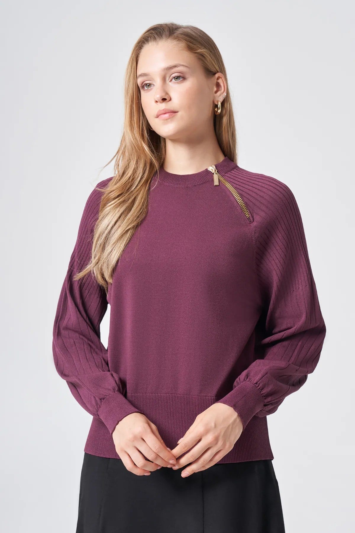 Nuss 205 Omuz Fermuar Detay Bluz Bordo Tunik NUSS 