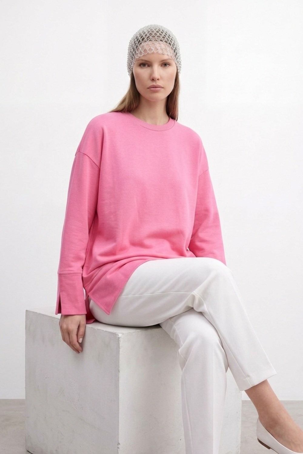 Kol V Detay Yırtmaçlı Tunik 20735 Pembe Tunik PUANE 