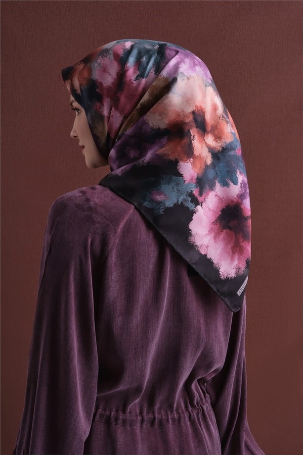 Armine Dj Saf Twill İpek Eşarp 9613D (T) - Siyah Eşarp ARMİNE 