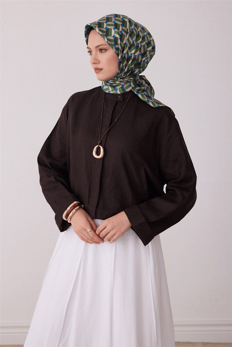 Belli 4407 Labirent Kareler Geometrik %100 Twill İpek Eşarp - Çağla Eşarp BELLI 