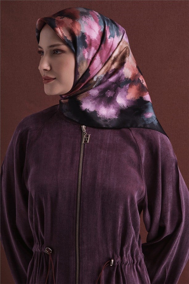 Armine Dj Saf Twill İpek Eşarp 9613D (T) - Siyah Eşarp ARMİNE 