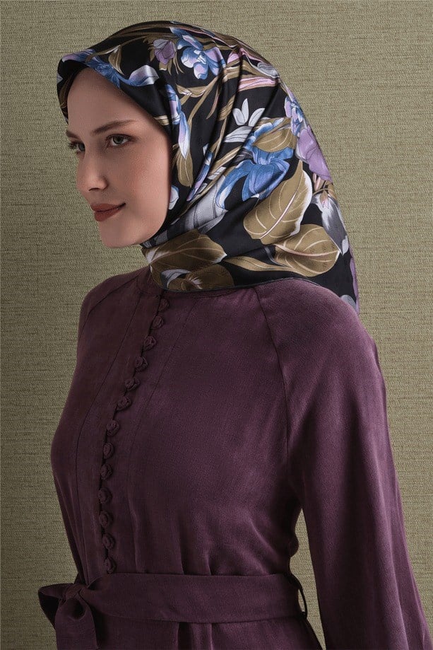Armine Dj Saf Jakar İpek Eşarp 9608D (J) - Mor Eşarp ARMİNE 