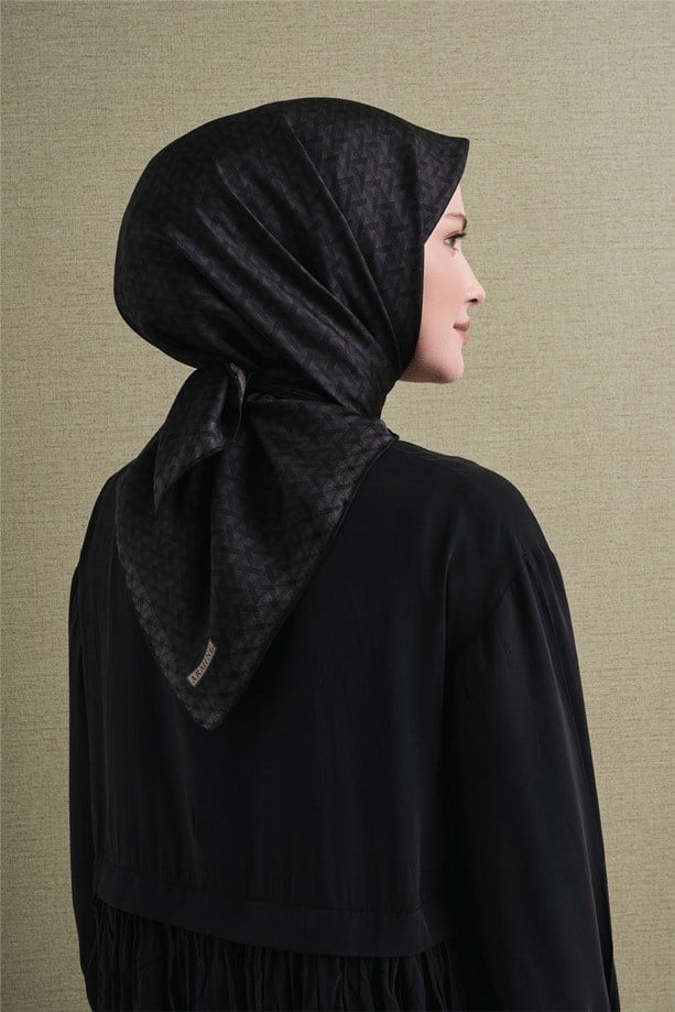 Armine Dj Saf Twill İpek Eşarp 9622D (T) - Siyah Eşarp ARMİNE 