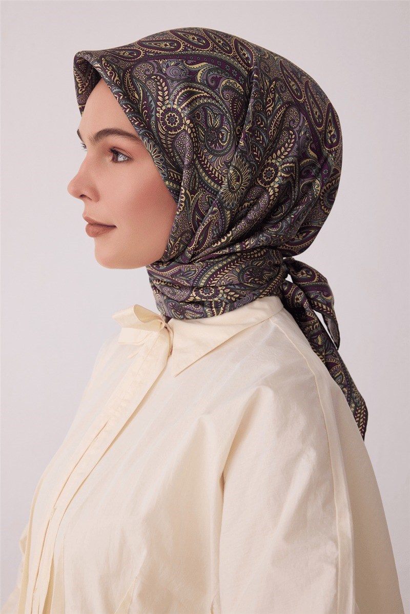 Belli 4404 Anadolu Kilim Etnik %100 Twill İpek Eşarp - Mor Eşarp BELLI 