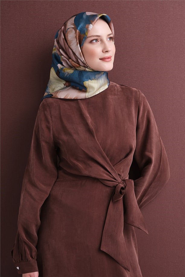 Armine Dj Saf Twill İpek Eşarp 9627D (T) - Mavi Eşarp ARMİNE 