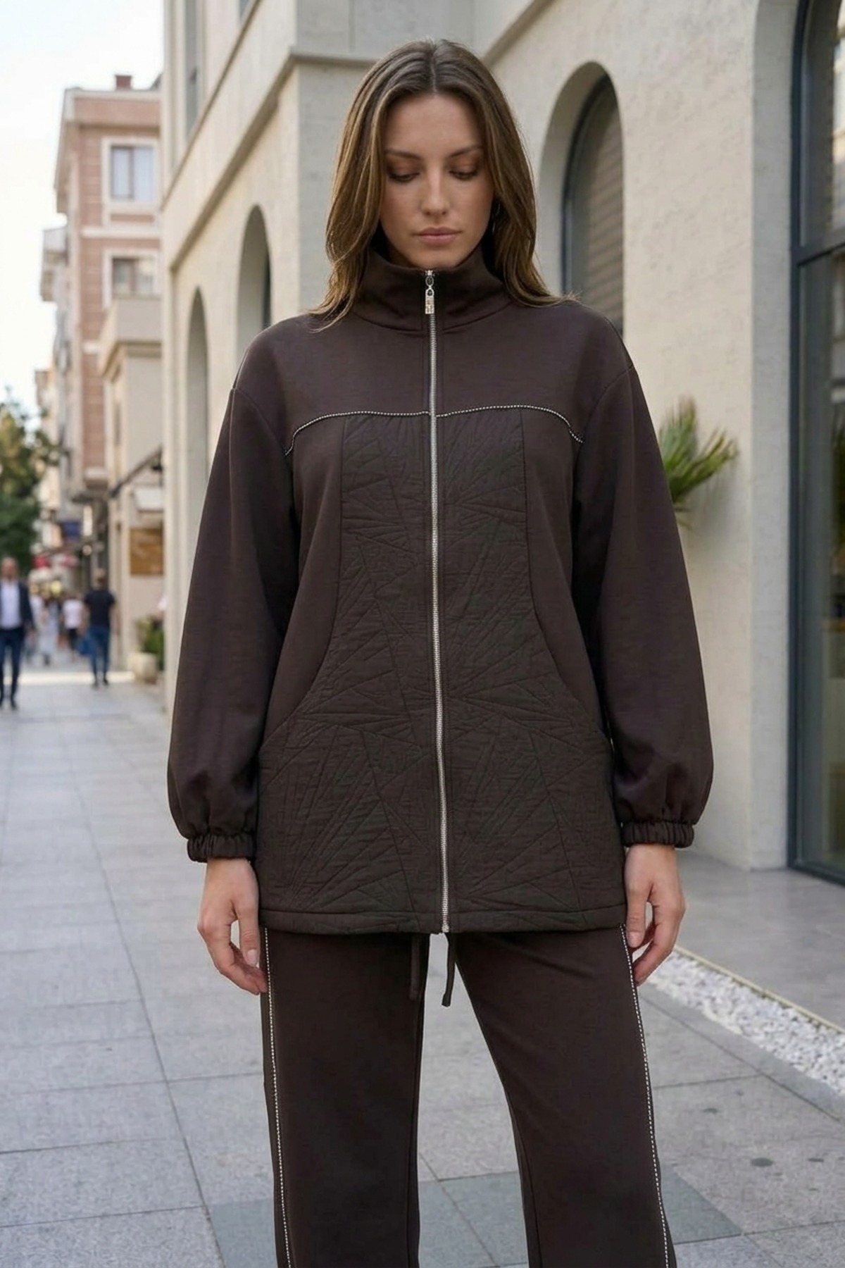 Taş Baskılı Pantolonlu Takım 8691 Kahve Takım JUPE STORE 