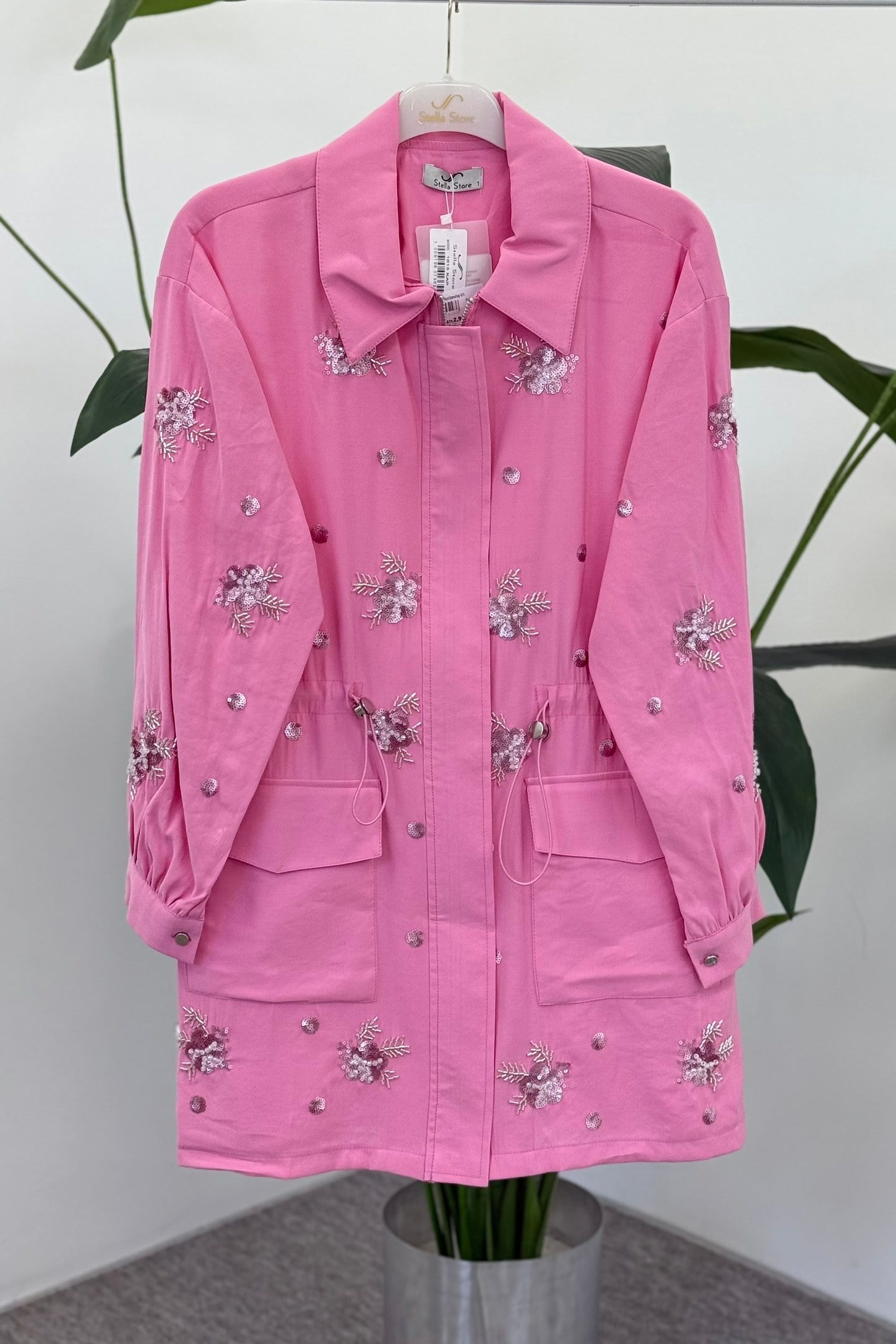 Çiçeği Boncuk ve Payet İşlemeli Kap 1615 - Pembe Kap STELLA STORE 