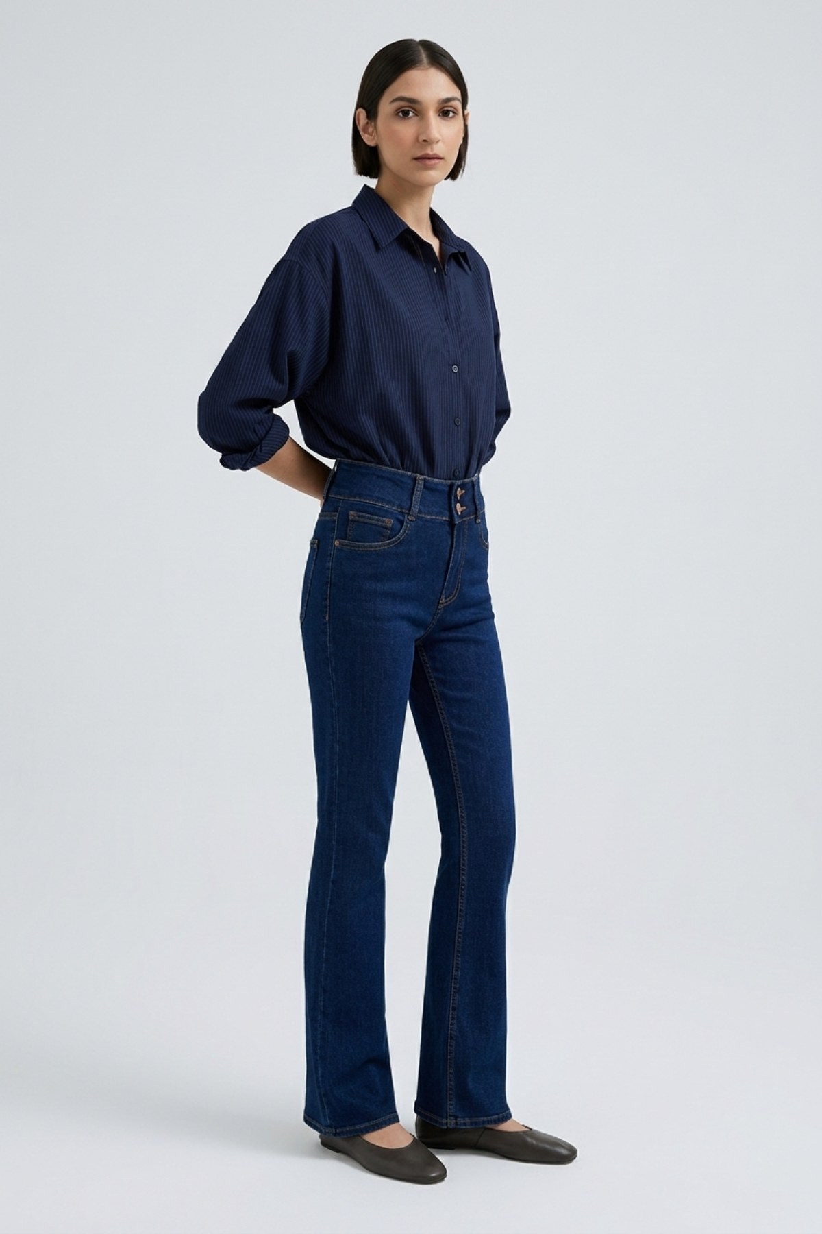 Pensli Geniş Kemerli Kot Pantolon 7151 Slaplı Lacivert Pantolon XLove Jeans 