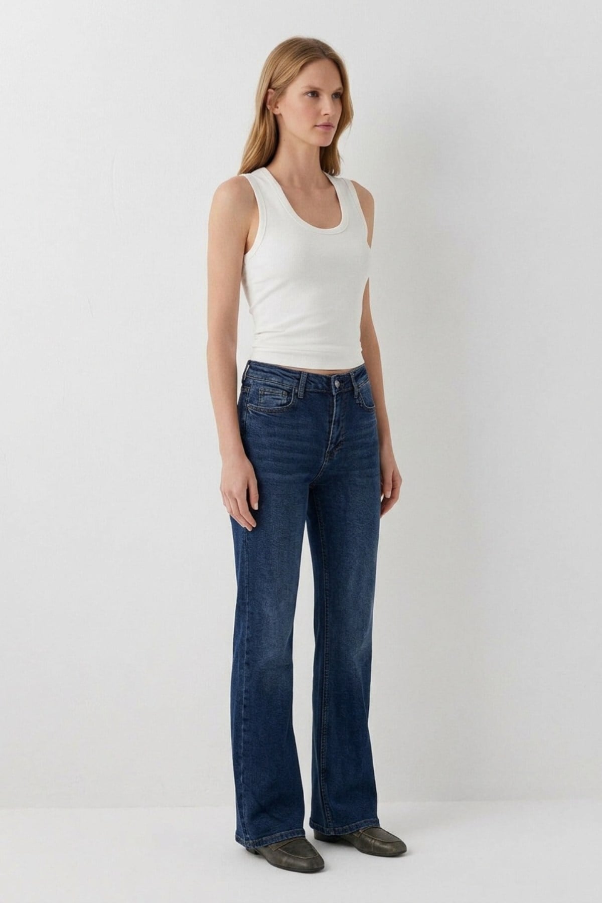 İspanyol Mom Fit Pantolon 1706 Koyu Mavi Kot Pantolon XLove Jeans 