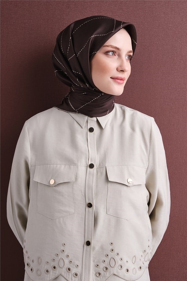 Armine Dj Saf Twill İpek Eşarp 9642D (T) - Kahve Eşarp ARMİNE 