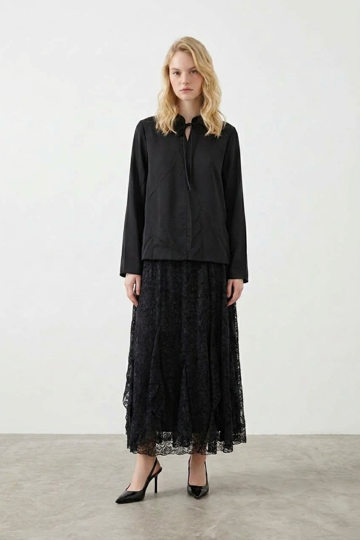 LissMore 6102 Eteği Dantel Detay İkili Takım Siyah Takım LİSSMORE 