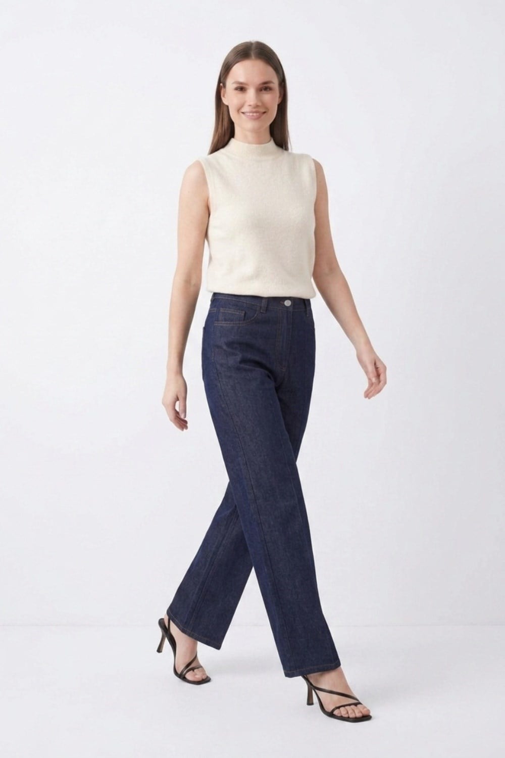 Dikiş Detay Bol Paça Pantolon 32481 F.Navy Pantolon PUANE 