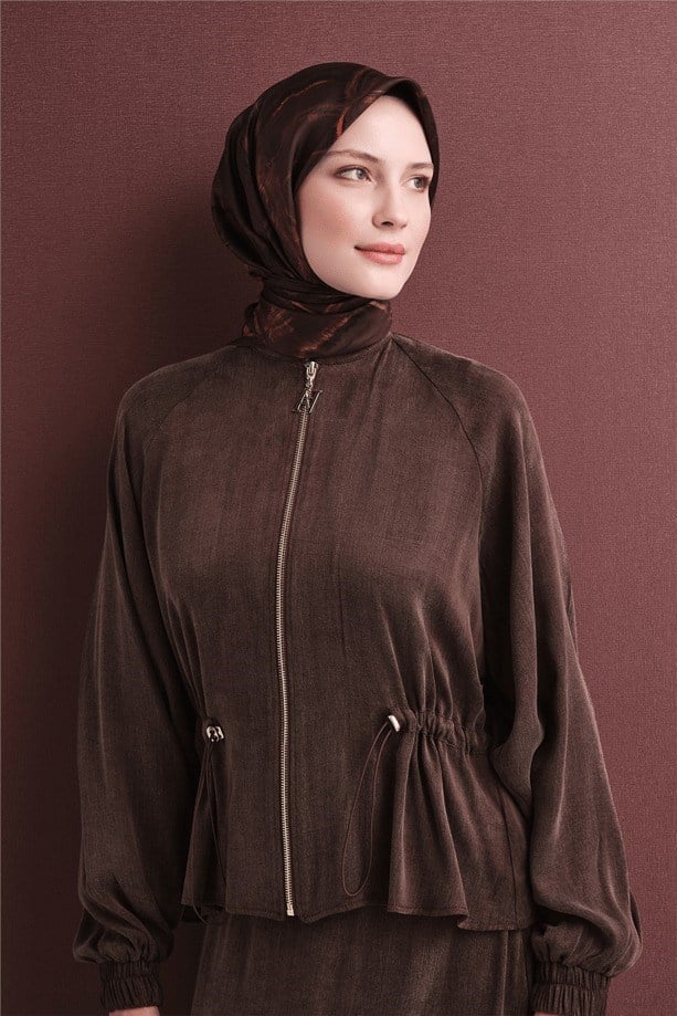 Armine Dj Saf Twill İpek Eşarp 9602D (T) - Kahve Eşarp ARMİNE 