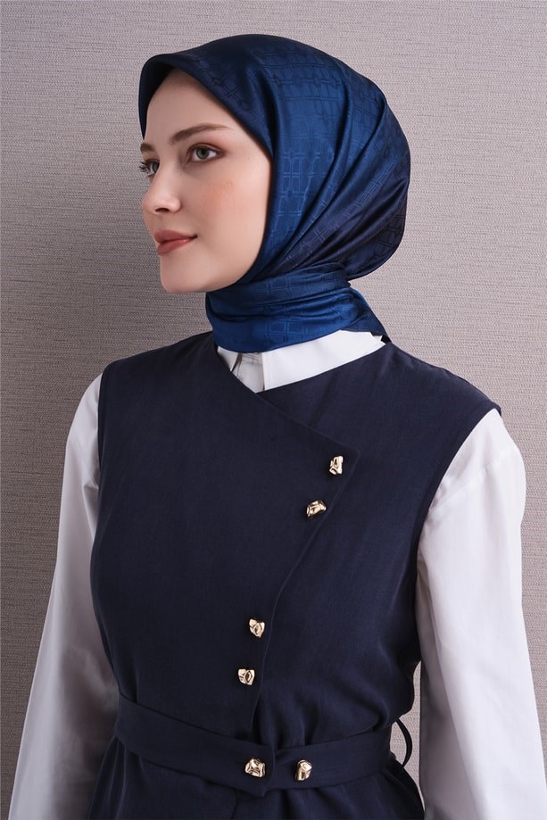 Armine Dj Saf Jakar İpek Eşarp 9647D (J) - Lacivert Eşarp ARMİNE 