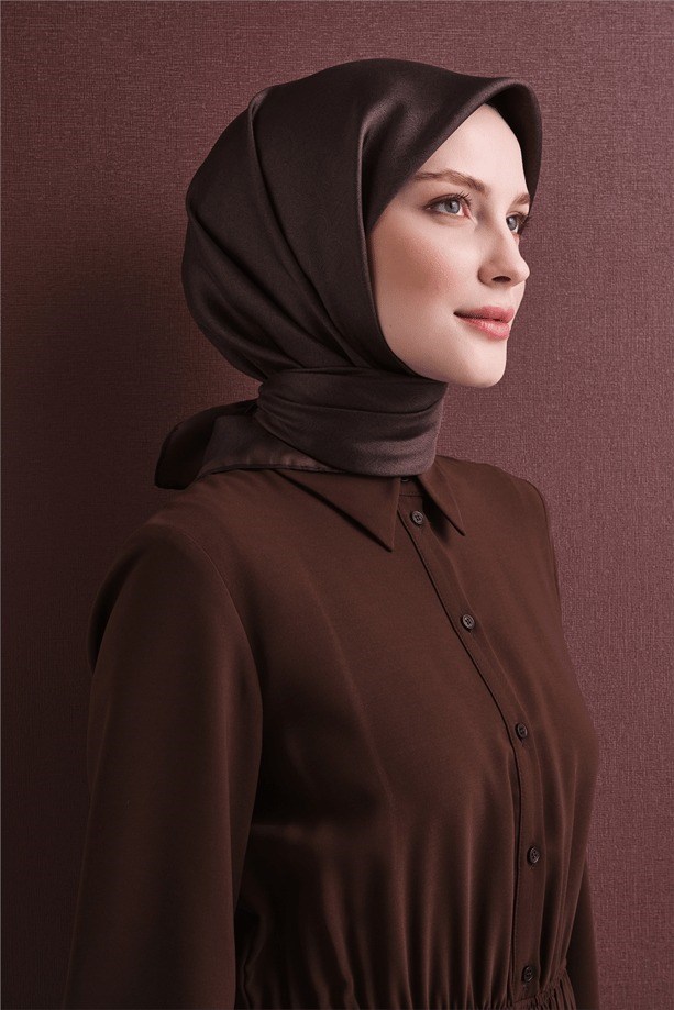 Armine Dj Saf Twill İpek Eşarp 9601D (T) - Kahve Eşarp ARMİNE 
