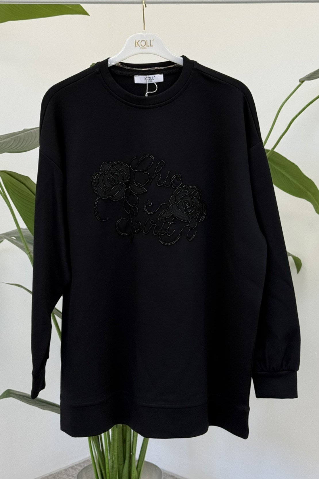 Boncuk Nakışlı Basıc Tunik 0037869 Siyah Tunik İKOLL 