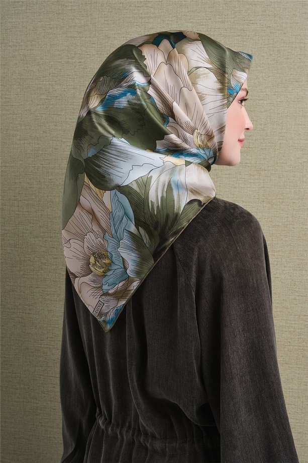 Armine Dj Saf Twill İpek Eşarp 9627D (T) - Yeşil Eşarp ARMİNE 