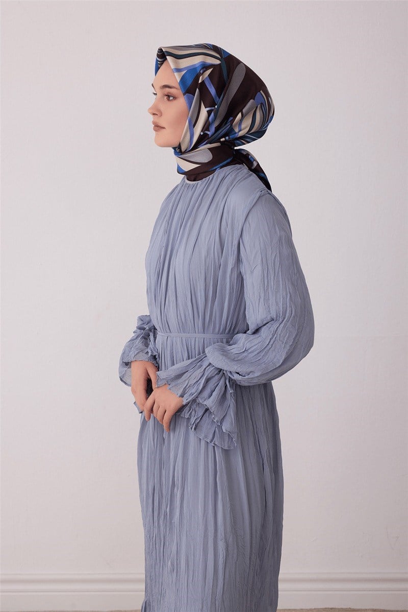 Belli 4410 Botanik Bahçe Çiçekli %100 Twill İpek Eşarp - Acı Kahve Eşarp BELLI 