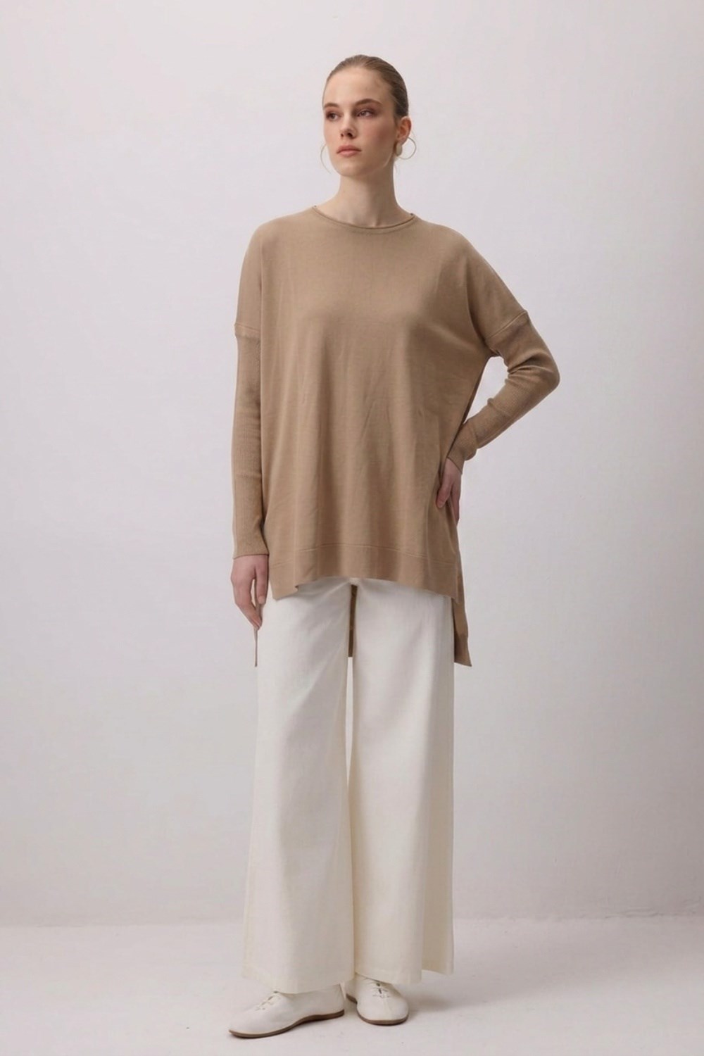 Nuss 116 Ön Kısa Arka Uzun Merserize Tunik Mocha Tunik NUSS 