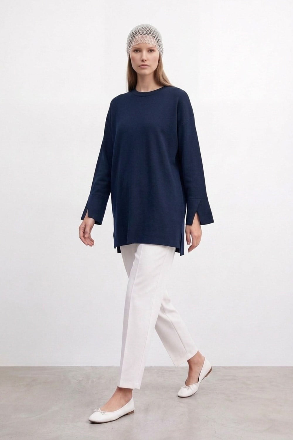 Kol V Detay Yırtmaçlı Tunik 20735 F.Navy Tunik PUANE 