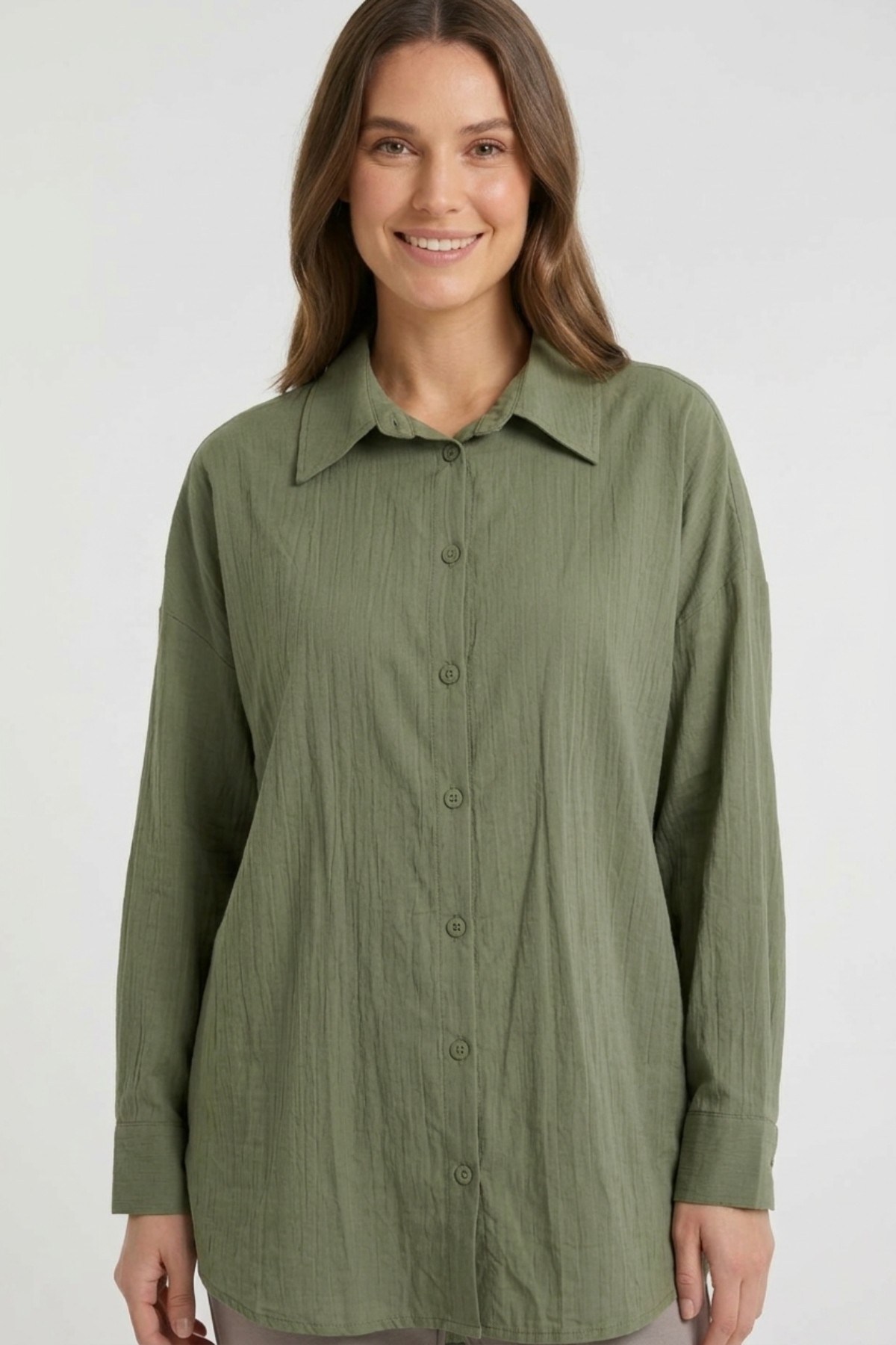Kraşlı Gömlek 0036221 Haki Tunik İKOLL 