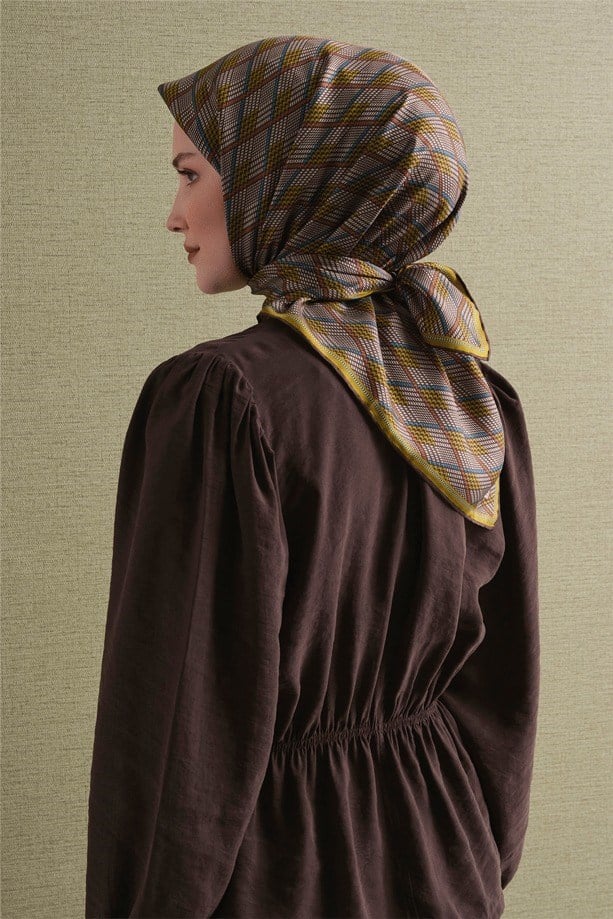 Armine Dj Saf Twill İpek Eşarp 9626D (T) - Olive Eşarp ARMİNE 