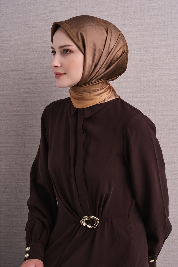 Armine Dj Saf Jakar İpek Eşarp 9647D (J) - Gold Eşarp ARMİNE 