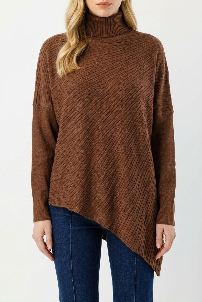 Ghisa Yarasa Kol Balıkçı Yaka Tunik 4193 Kahve Tunik GHİSA 