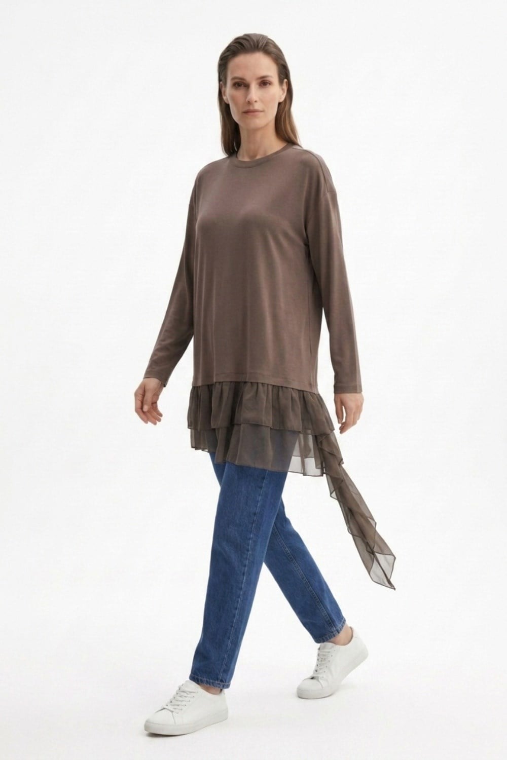 Şifon Garnili Tunik 0037577 - Vizon Tunik İKOLL 
