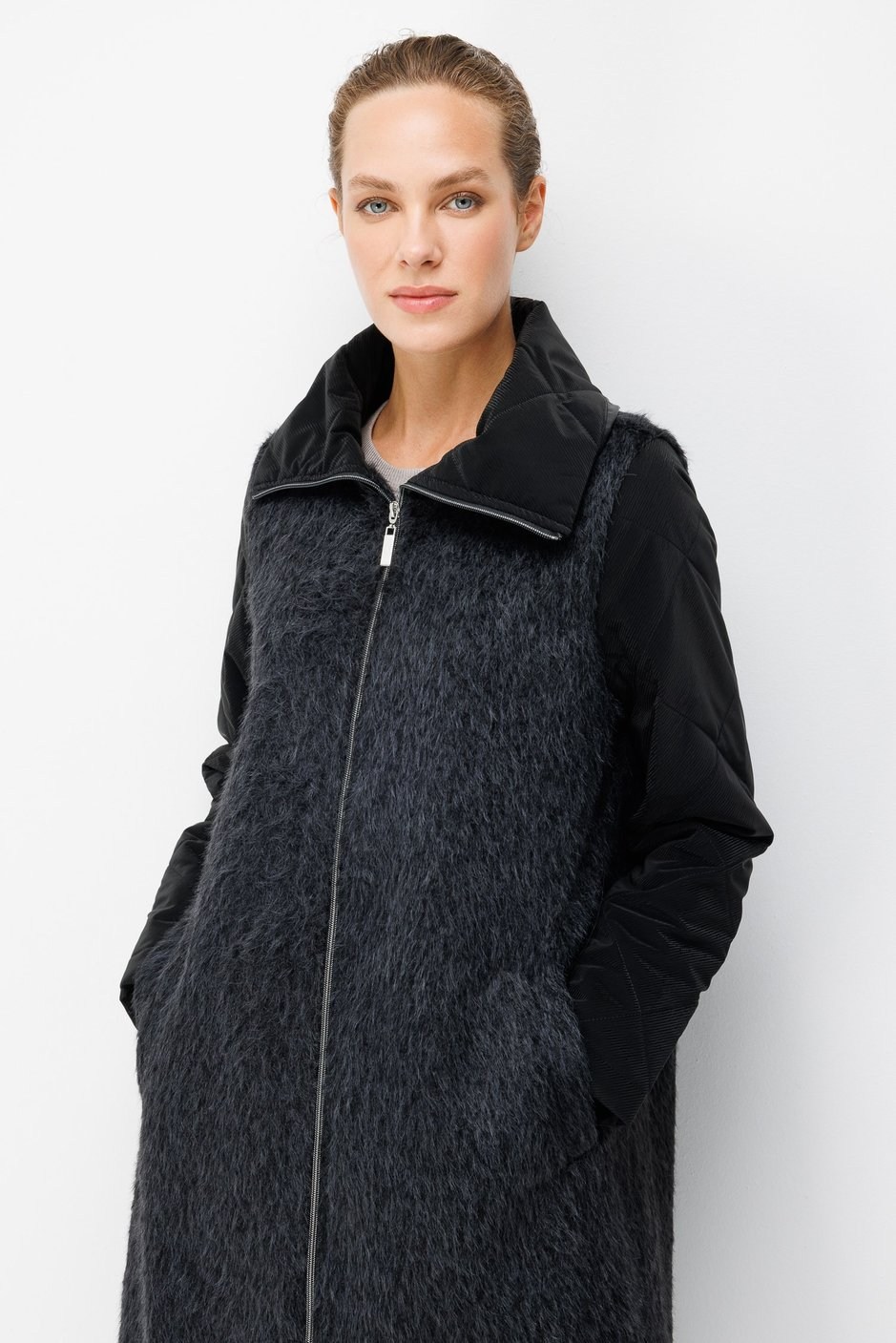 Micca 252585M Angora Doku Kapitone Dolgu Kaban Siyah Kaban & Mont MİCCA 