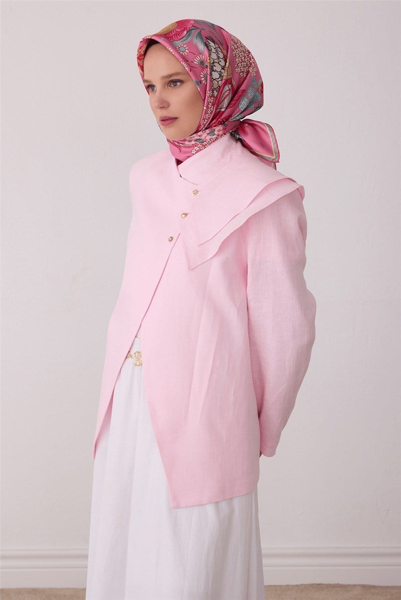 Belli 4415 Çiçek Buketi Çiçekli %100 Twill İpek Eşarp - Pembe Eşarp BELLI 