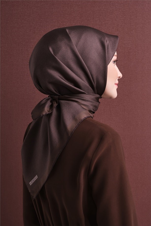 Armine Dj Saf Twill İpek Eşarp 9601D (T) - Kahve Eşarp ARMİNE 