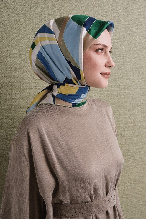 Armine Dj Saf Twill İpek Eşarp 9633D (T) - Yeşil Eşarp ARMİNE 