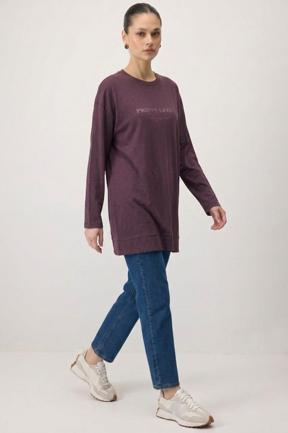 Baskılı Basıc Tunik 0037840 Mürdüm Tunik İKOLL 