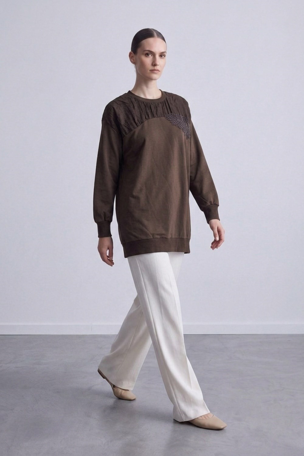 Yaprak İşlemeli Tunik 10817 Browni Tunik PUANE 