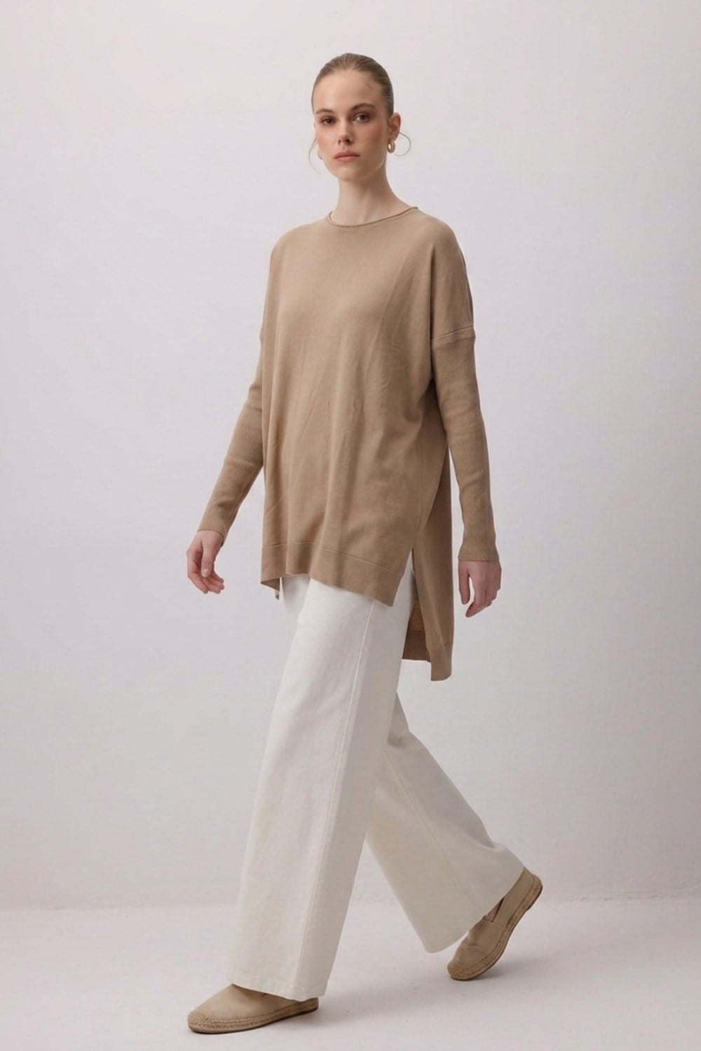 Nuss 116 Ön Kısa Arka Uzun Merserize Tunik Mocha Tunik NUSS 