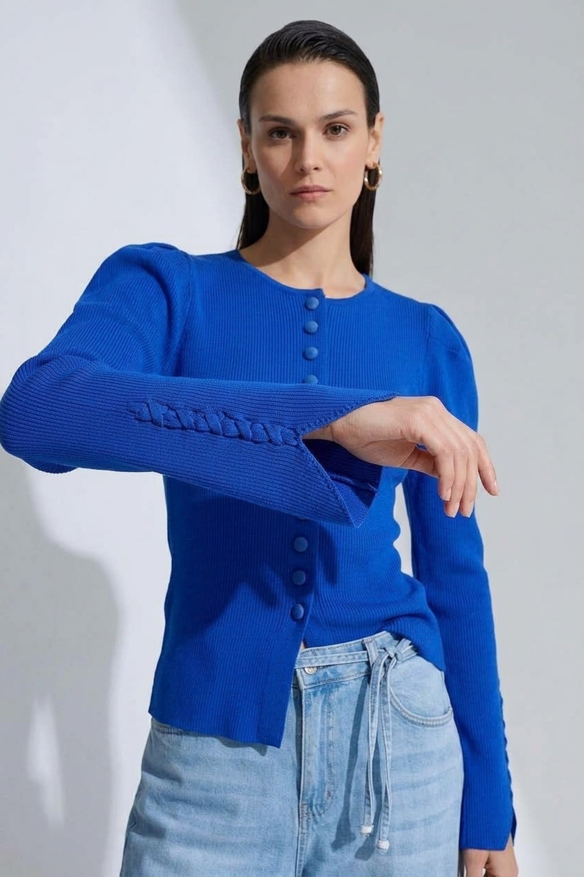 Düğme Detaylı Bluz 140687 Saks Bluz NEFİSE 