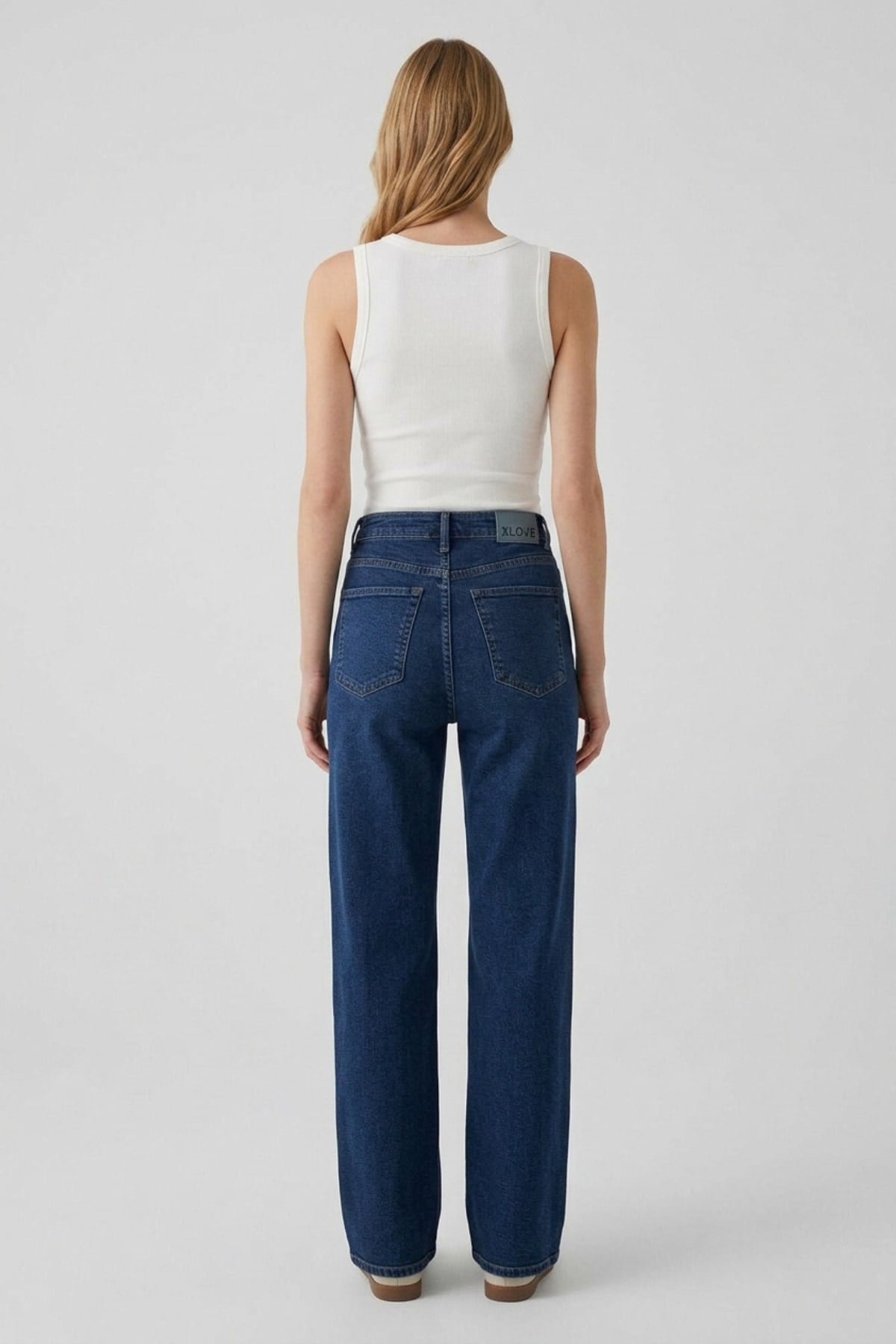 Dikiş Detaylı Bol Paça Relax Kot Pantolon 7026 Koyu Mavi Kot Pantolon XLove Jeans 