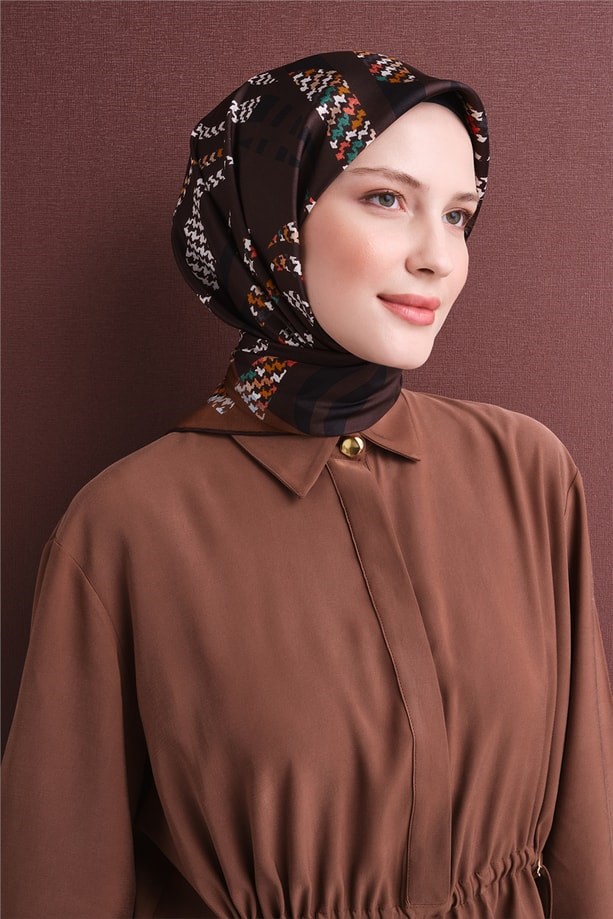 Armine Dj Saf Twill İpek Eşarp 9634D (T) - Kahve Eşarp ARMİNE 