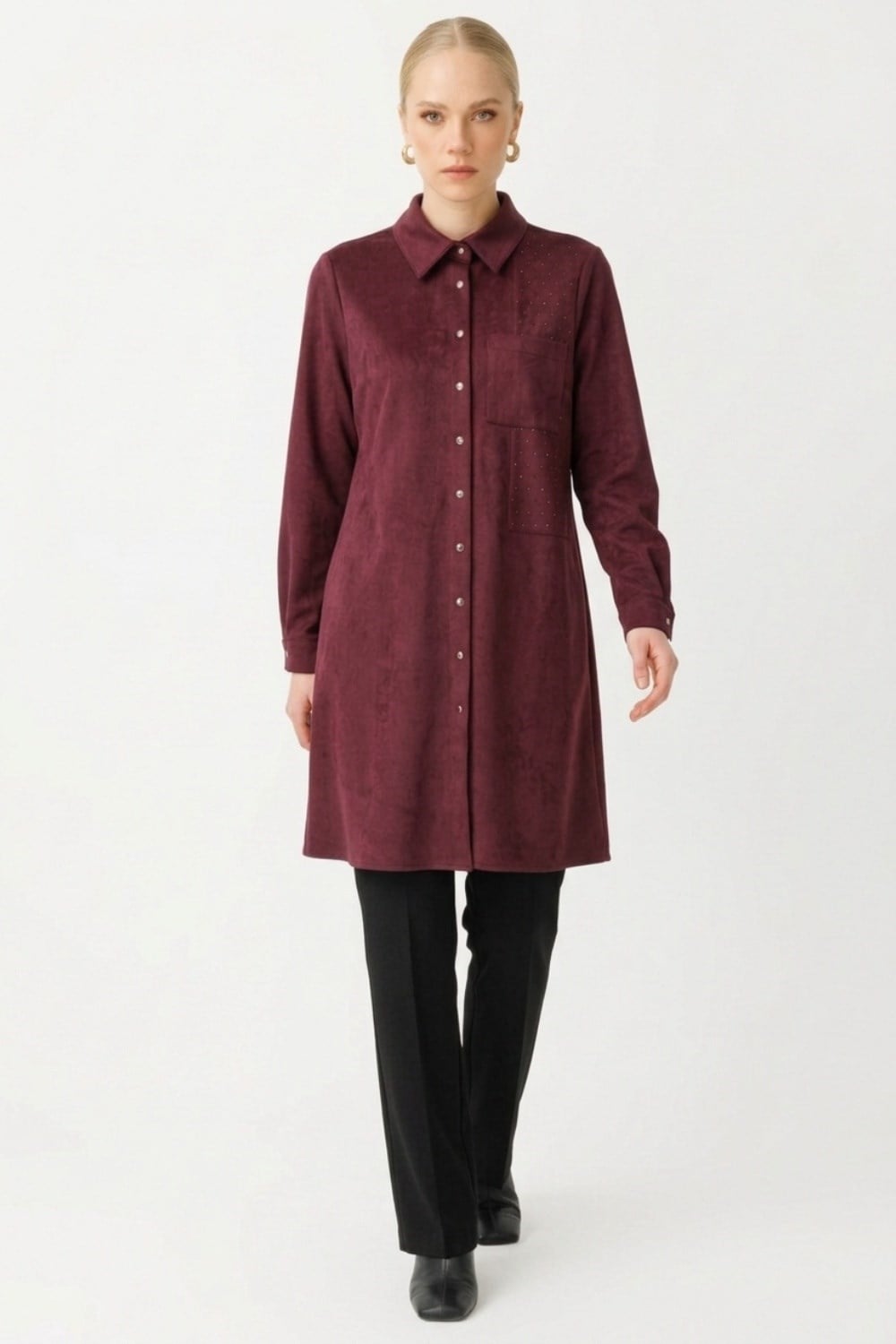 Armine Trend 26KT445 Bir Yanı Taş Baskılı Tunik Mürdüm Tunik ARMİNE TREND 