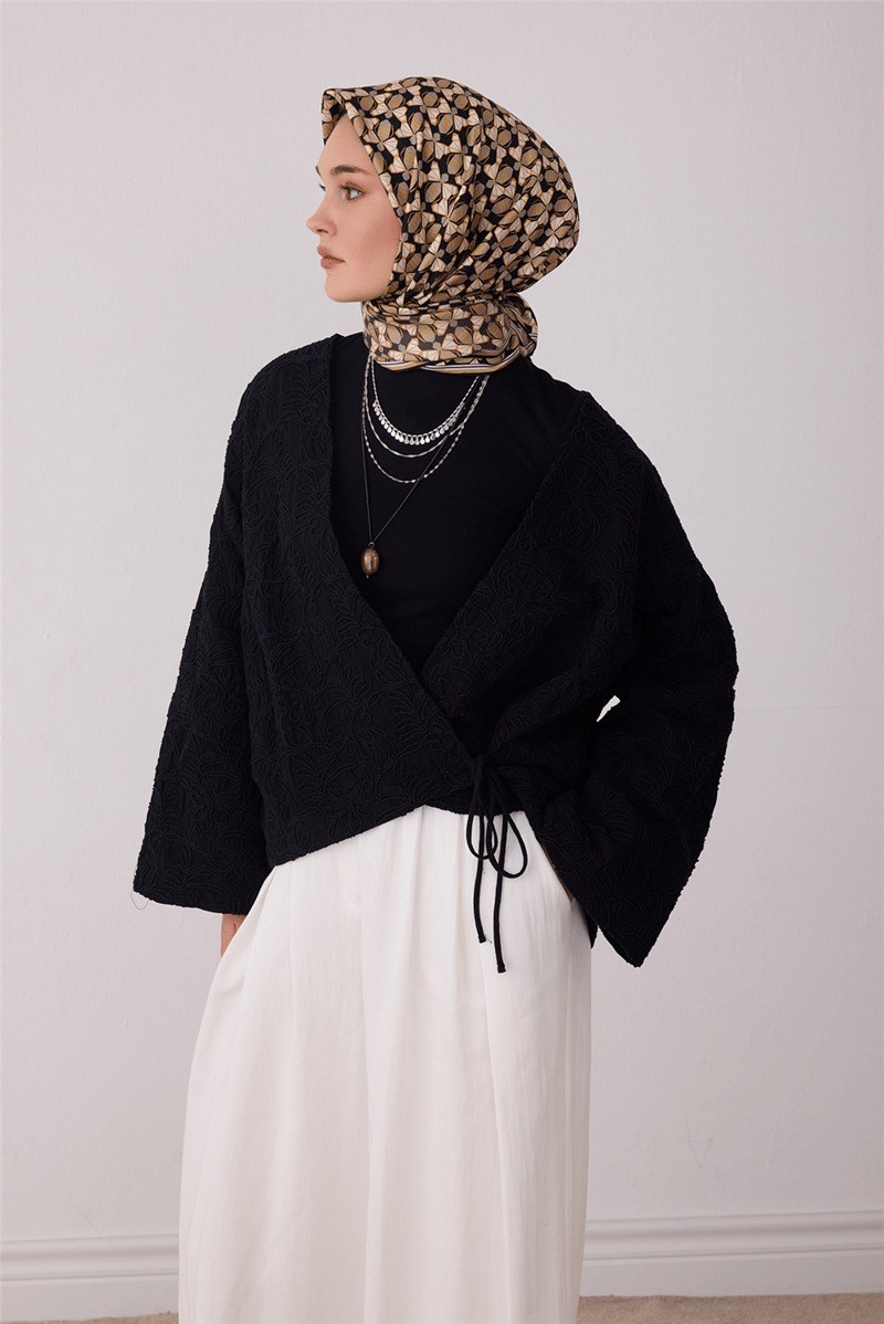 Belli 4403 Döngü Labirent Geometrik %100 Twill İpek Eşarp - Siyah Eşarp BELLI 